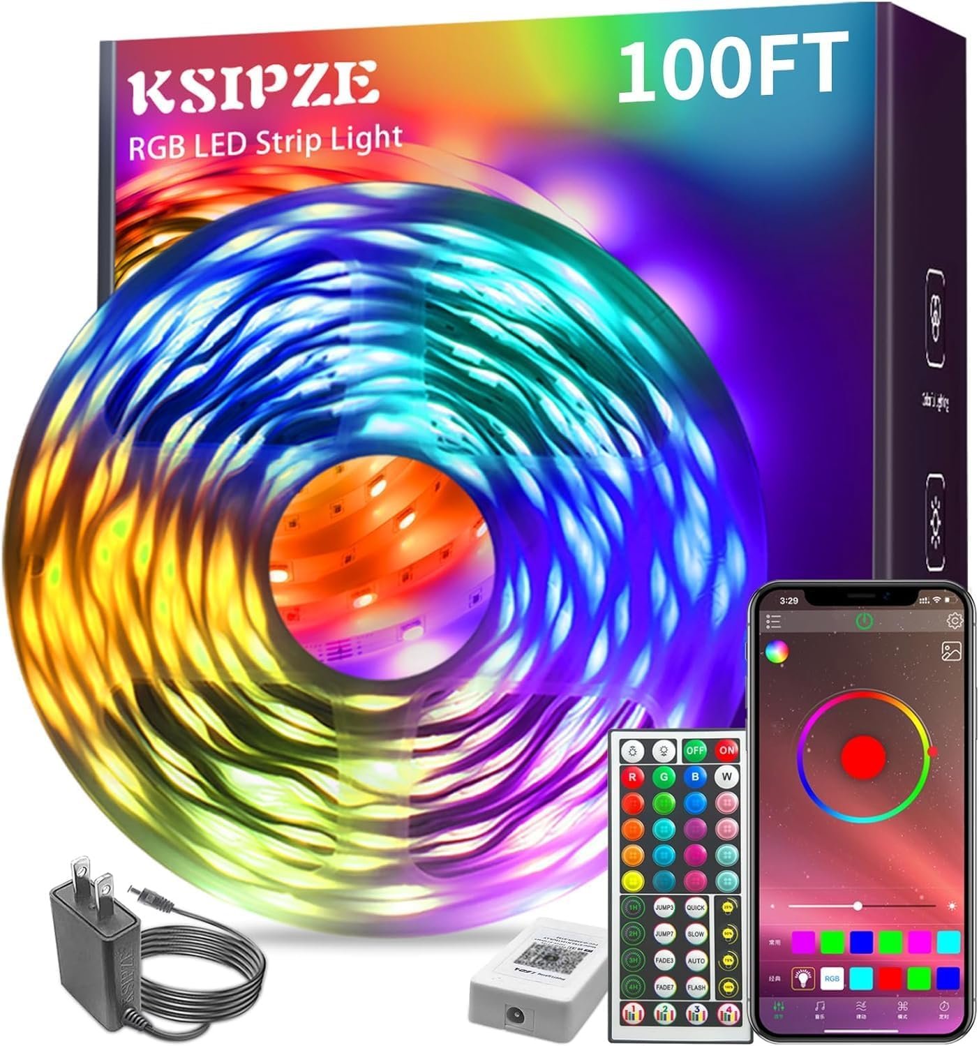 KSIPZE 100ft Led Strip Lights RGB Music Sync Color... - Image 2