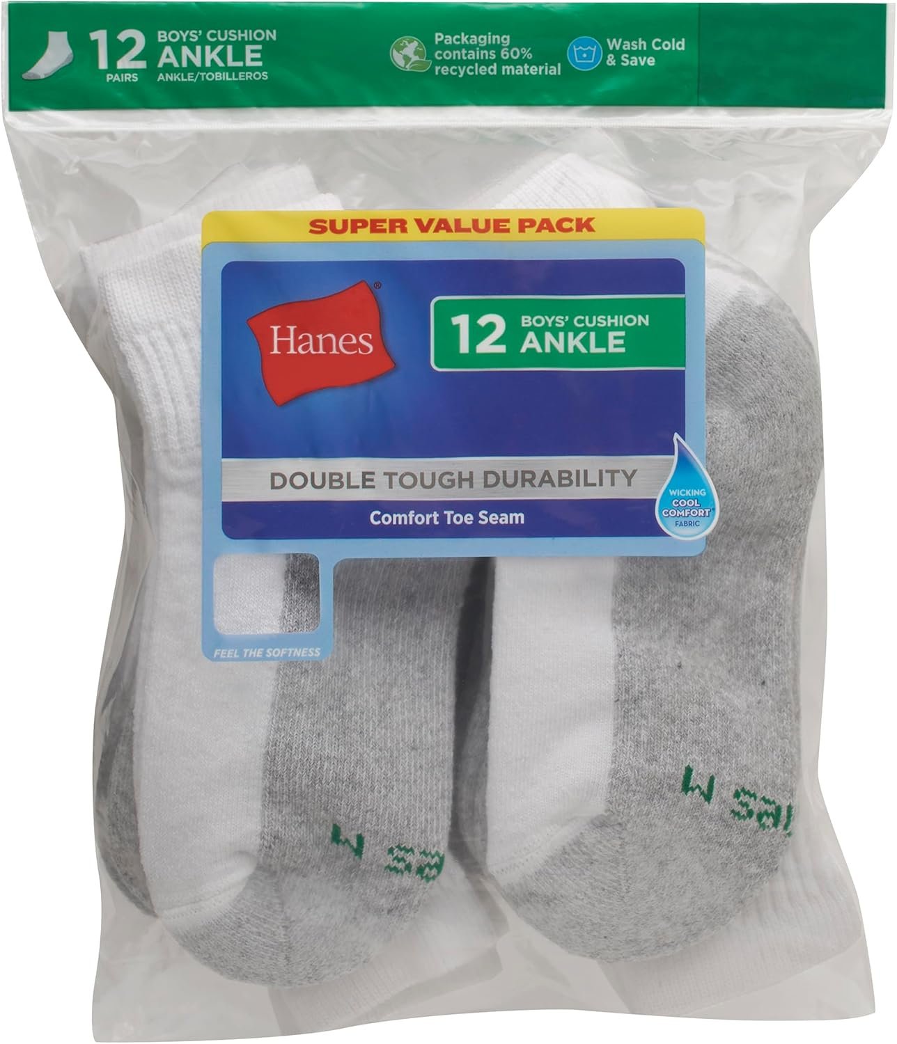 Hanes Boys Socks, Crew, Ankle, & No Show, Stretch-... - Image 7
